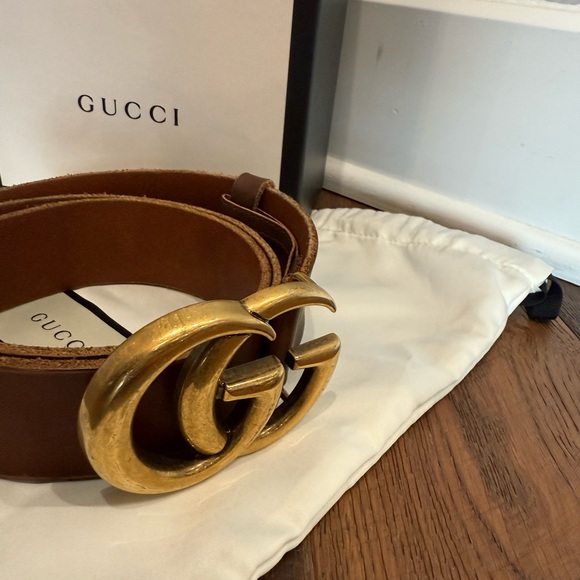 Gucci Gold Brown Leather Belt - Picture 6 of 14